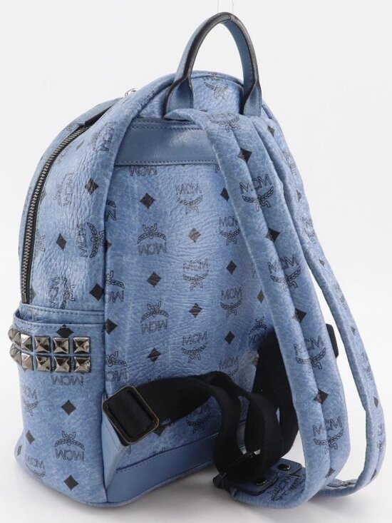 MCM Stark Backpack Daypack Logogram studs light blue leather Women main image 8